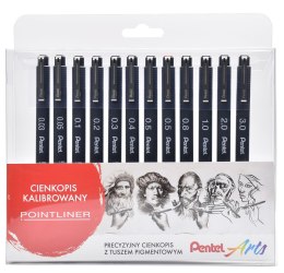 Cienkopisy kalibrowane Pentel Pointliner S20P mix 11 grubości czarne