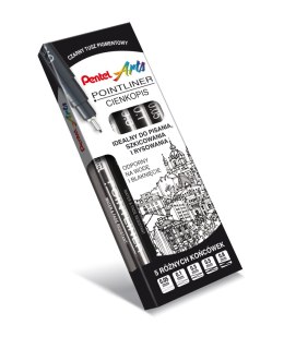 Cienkopisy kalibrowane Pentel Pointliner S20P mix 5 grubości czarne
