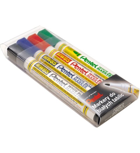Markery do tablic suchościeralnych Pentel MW85 4 kolory w etui