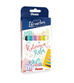Pisaki pędzelkowe Pentel Brush Sign Pen SES15C do kaligrafii Kolorowa Rafa 6 kolorów