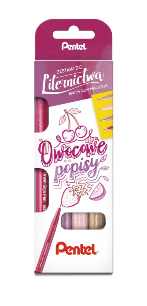 Pisaki pędzelkowe Pentel Brush Sign Pen SES15C do kaligrafii Owocowe Popisy