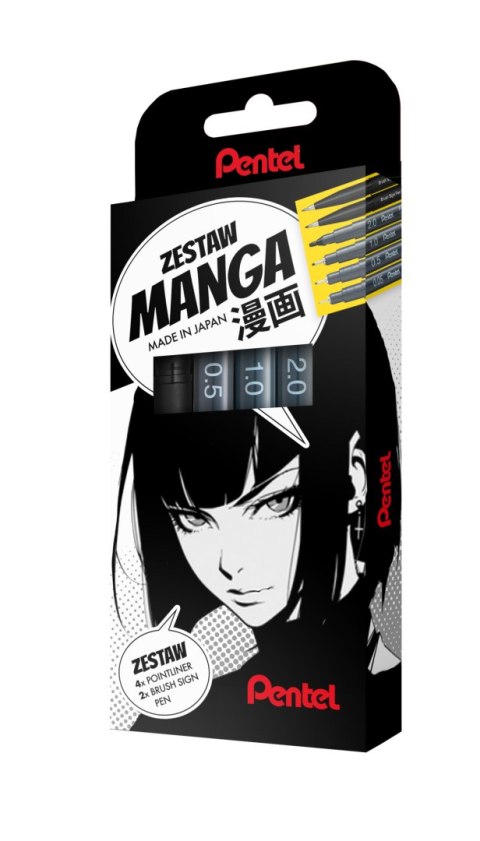 Zestaw Manga Pentel 4x Pointliner + 2x Brush Sign Pen