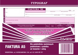 Faktura dla podatników zwolnionych podmiotowo z podatku od towarów i usług (poziom) Typograf A5