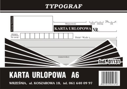 Karta urlopowa Typograf A6