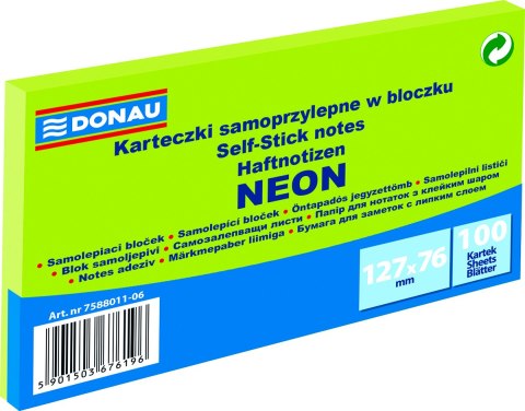 Karteczki samoprzylepne Donau 127 x 76 mm zielone neonowe