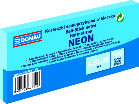 Karteczki samoprzylepne Donau 38 x 51 mm niebieskie neonowe
