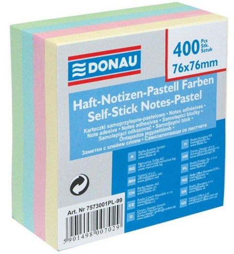 Karteczki samoprzylepne Donau 76 x 76 mm mix kolorów pastelowych