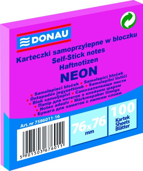 Karteczki samoprzylepne Donau 76 x 76 mm różowe neonowe