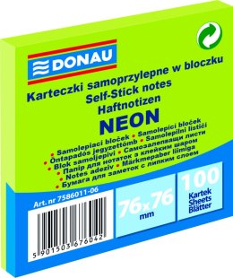 Karteczki samoprzylepne Donau 76 x 76 mm zielone neonowe