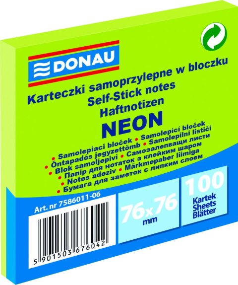 Karteczki samoprzylepne Donau 76 x 76 mm zielone neonowe