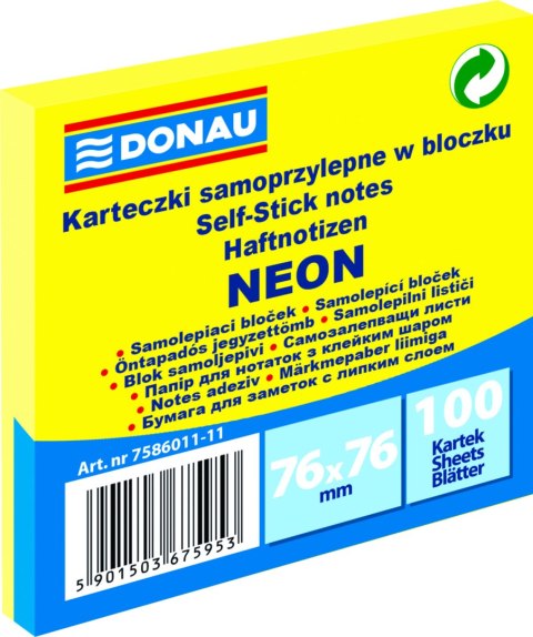 Karteczki samoprzylepne Donau 76 x 76 mm żółte neonowe