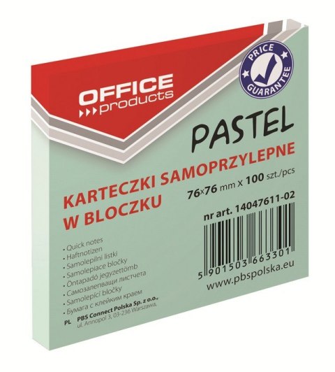 Karteczki samoprzylepne Office Products 76 x 76 mm zielone pastelowe