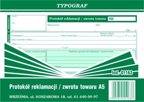 Protokół reklamacji/zwrotu towaru Typograf A5