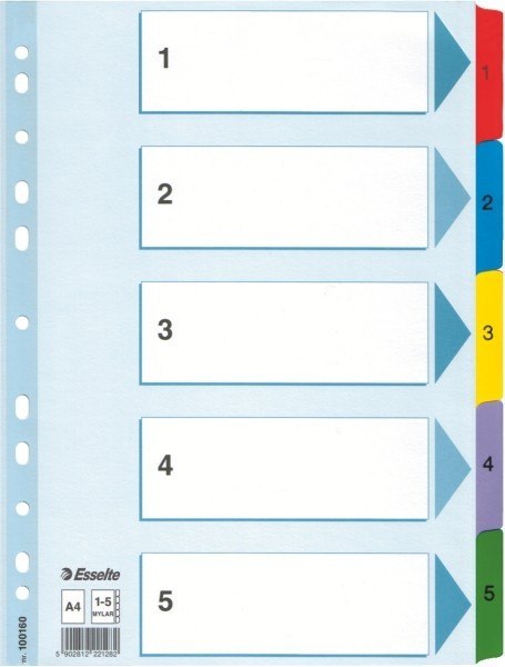 Przekładki kartonowe Esselte Mylar A4 numeryczne 1 - 5