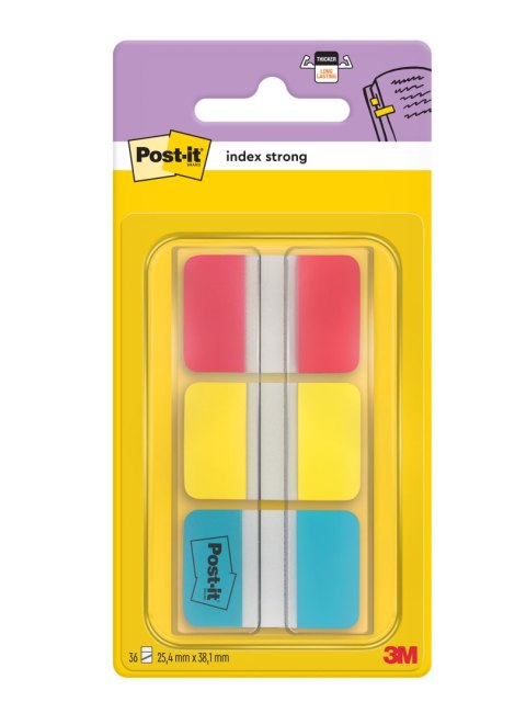 Zakładki indeksujące Post-it Strong 25,4 x 38 mm żółte, czerwone, niebieskie