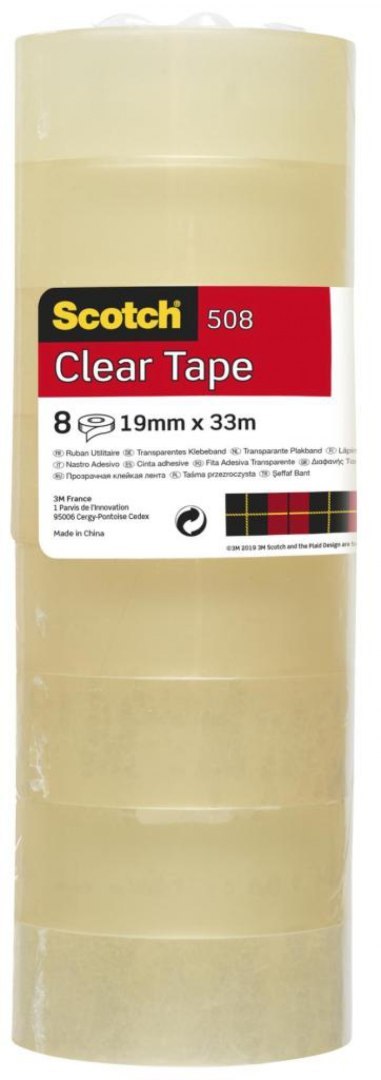 Taśma klejąca Scotch 508, 19 mm x 33m, przezroczysta żółta, 8 szt