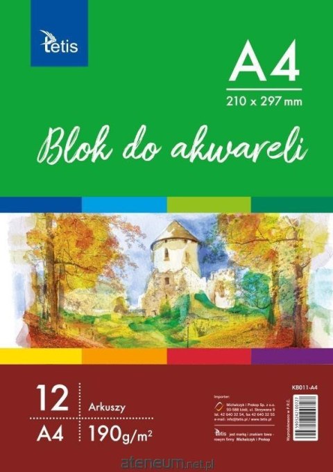 Blok do akwareli A4 TETIS 190g KB011-A4 o fakturowanej powierzchni