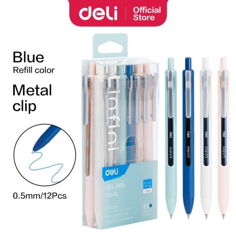 Długopis żelowy DELI NUSIGN EG86-BL niebieski wkład obudowa mix kolorów LINFINI EAN : 6941798494029 /opakowania/