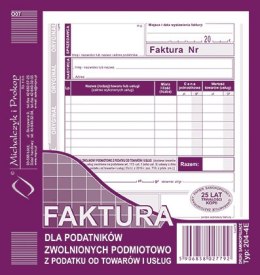 Druk Faktura VAT 2/3 A5 MiP 204-4E dla zwolnionych z podatku VAT podmiotowo