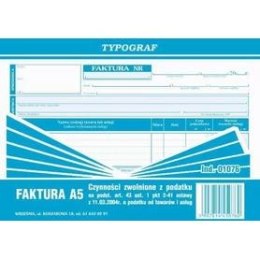 Druk faktura VAT A-5 TG poziom dla zwolnionych z podatku VAT na podst. art. 43 , 01076