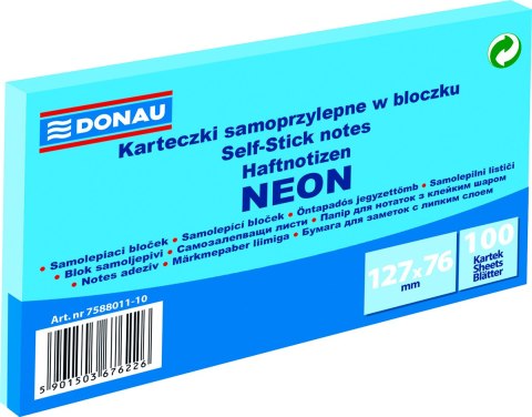 Karteczki samoprzylepne Donau 127 x 76 mm niebieskie neonowe