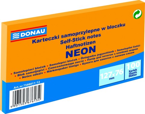 Karteczki samoprzylepne Donau 127 x 76 mm pomarańczowe neonowe