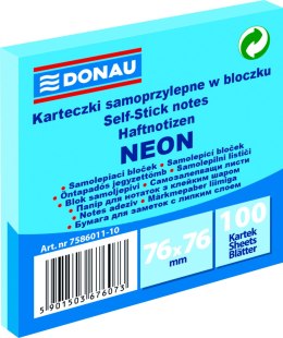 Karteczki samoprzylepne Donau 76 x 76 mm niebieskie neonowe