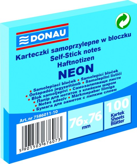 Karteczki samoprzylepne Donau 76 x 76 mm niebieskie neonowe