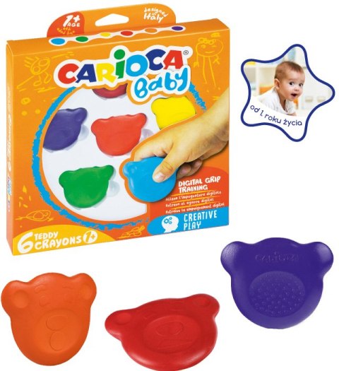 KREDKI CARIOCA BABY dla dzieci 1+ 6 kolorów /42956/ 160-2209 MISIAKI EAN : 8003511429560