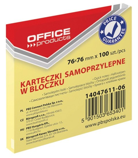 Notes samop. OFFICE PRODUCTS 76x76mm /100/ ŻÓŁTY 14047611-06