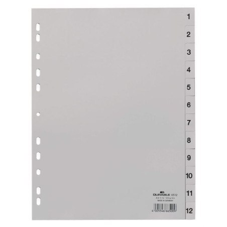 Przekładka DURABLE A4 1-12 szara PCV 651210 EAN : 4005546665009