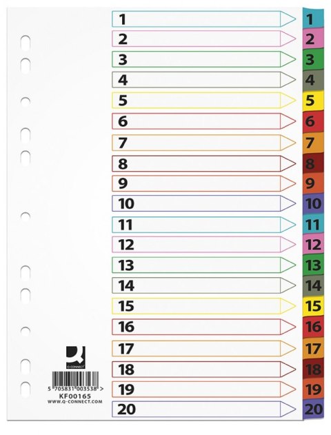 Przekładka Q-CONNECT MYLAR A4 1-20 kolor z laminowanymi indeksami KF00165