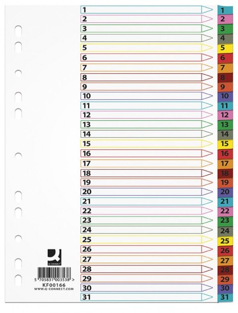 Przekładka Q-CONNECT MYLAR A4 1-31 kolor z laminowanymi indeksami KF00166