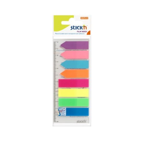 Zakładki indeksujące Stick'n foliowe 45 x 12 mm mix kolorów neonowych 8 x 25 zakładek (paski strzałki) z 12 cm linijką