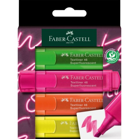 Zakreślacz FABER CASTELL 4 kolory w kartonie SUPER NEON 254600 FC EAN : 4005402546008